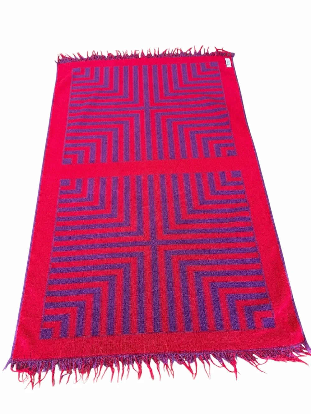 VTG Fieldcrest Yves Saint Laurent YSL Geometric Bath Towel Purple Red Fringe GUC